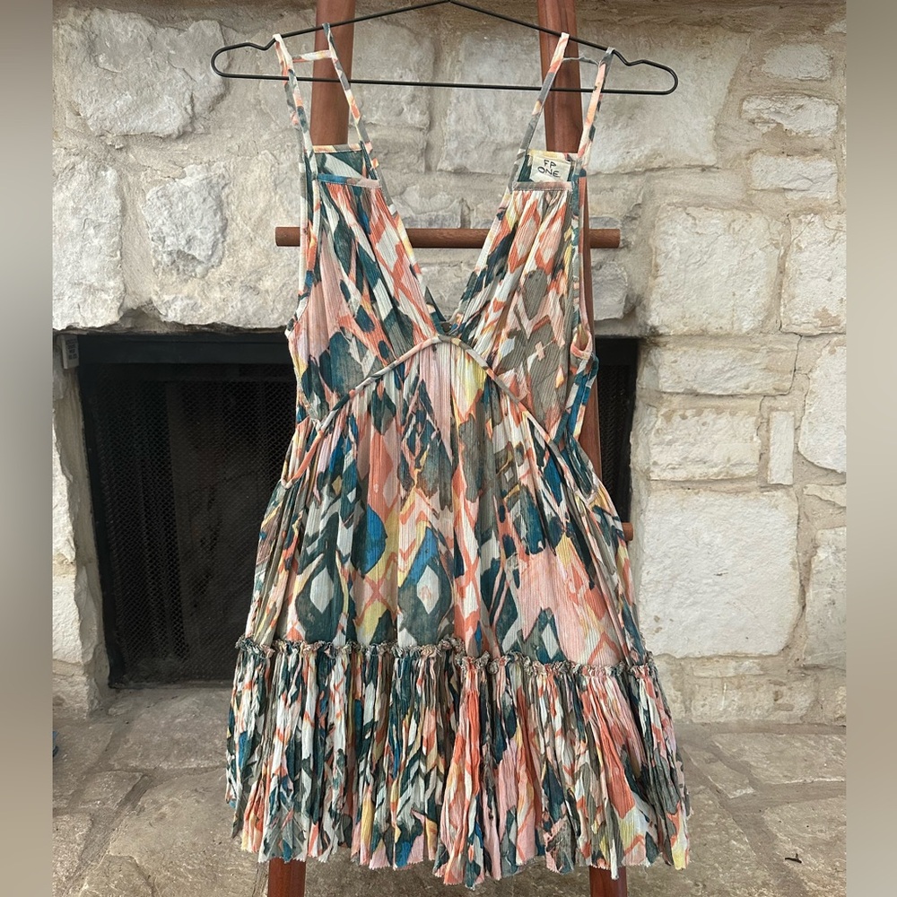 Free People Multi Color V-neck Mini Dress